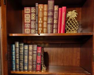 Franklin Mont leather books, Virginia Metalcrafters bookends