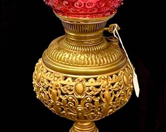 Parlor Lamp w/Cranberry Hobnail Shade