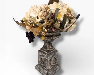44 FauxFloralArrangementwGrapesinPedestalStoneFinishUrn