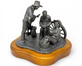 84 HeavyRicker1983WesternSculptureonWoodBaseSigned