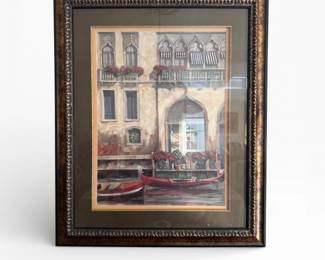 40 LargeFramedVeniceCanalBlueDoorPrintSignedFdeVilleneuve