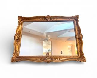 111 VintageGoldRectangularOrnateWallMirrorLargeResinFrame