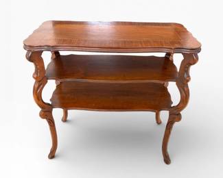 21 PetiteAntiqueInlaidWoodEndTablewTwoTierShelf