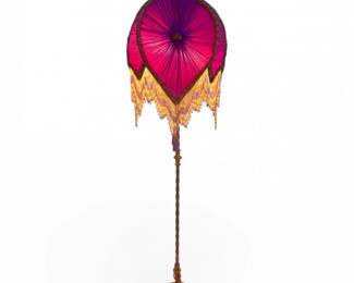 103 VintageVictorianStyleFloorLampwCustomMagentaBeadedShade