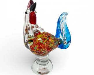 122 LargeMuranoStyleHandblownSpeckledGlassRooster