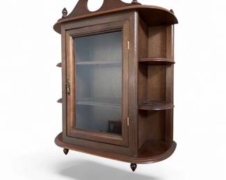118 VintageWoodWallCurioCabinetwGlassDoor