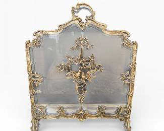 2 LouisXVIStyleBrassFireplaceScreenOrnateBirdMotif