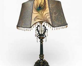 4 CustomShadePeacockFeatherLampwCrystalDrops