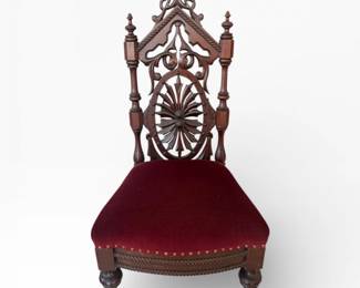 55 VictorianStyleGothicThroneChairCarvedFanBackRedSeat