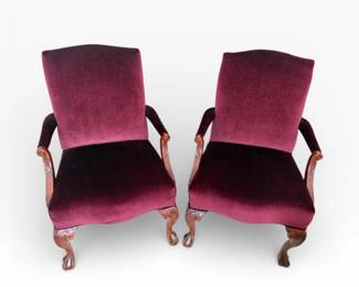 3 PairDeepBurgundyVelvetUpholsteryChairsClawFeetPristine