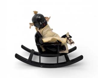 164 MiniatureWoodCarvedDollonRockingHorseDisplay