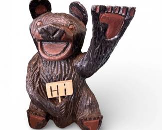 175 CarvedWoodWavingBearFigure27Tall