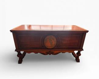 54 VintageRoosCedarChestDancingInlayCarvedLegs