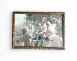 59 LargeFramedClassicalWomenGardenScenePrint