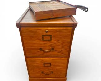 107 VintageWood2DrawerFileCabinetwIngentoPaperCutter