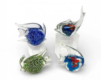 123 Setof4HandblownMulticolorArtGlassFishFigurines