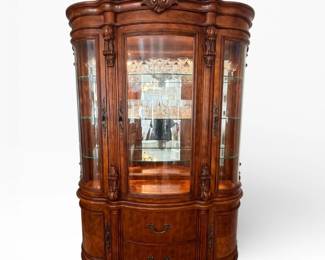 42 LargeCarvedChinaHutchCurioCabinetwCurvedGlassDrawers