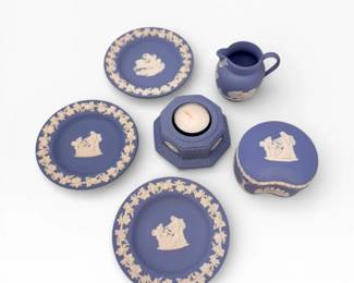 49 WedgwoodLightBlueJasperwarePlatesJugTrinketCandleHolder