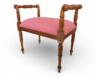 68 AntiqueOrnatelyCarvedHardwoodRegencyStylePianoStoolBench