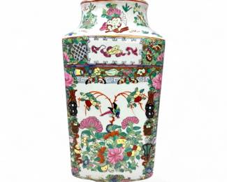 67 HandPaintedRectangularChineseVaseFiguralFloralDesign