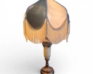 108 AntiqueStoneColumnLampOrnateBaseFringeShade