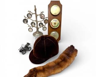 201 VintageDecorativeAssortmentFurStolePhotoTreeBarometer