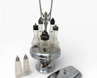28 VictorianStyleCastorSetCondimentBottlesIrvinwareButterDish