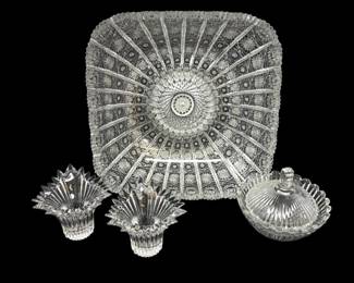 73 LargeCzechBohemiaCutCrystalBowlCoveredDishCandleholder
