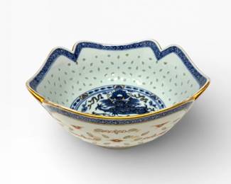 14 DecorativeAsianBlueWhiteDragonPorcelainBowlwGoldAccents