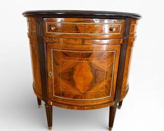 26 AntiqueHalfMoonInlaidConsoleCabinetwDrawerDoor