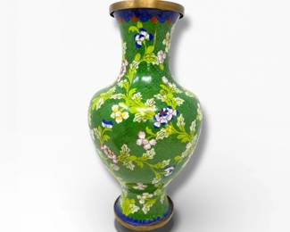 20 VintageGreenCloisonnEnamelVasewFloralMotif