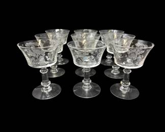 61 9FostoriaStyleGardenSceneEtchedCocktailCoupes