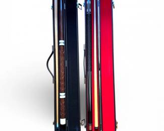 90 2PoolCueswHardCasesHalexCarvedWood