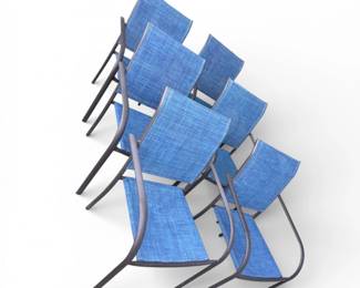 186 Setof6BlueWovenFabricMetalFramePatioChairsGreatCondition