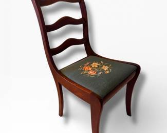 52 VintageWoodenSideChairwNeedlepointUpholsteryIllinois