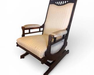 98 AntiqueWoodRockingChairwUpholsteredSeat