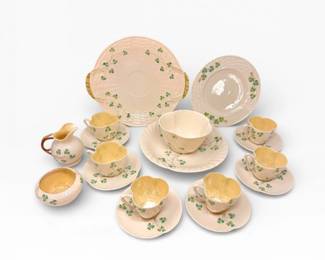 46 BelleekIrelandShamrockTeaSetCupsSaucersServingPieces