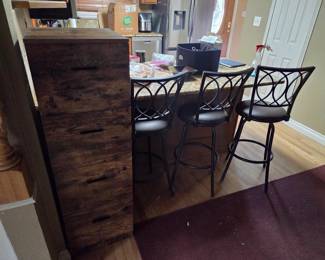 Filing cabinet, bar stools