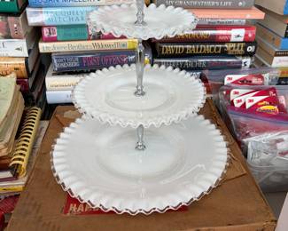 Fenton Silver Crest Milk Glass 3 tiered server with original box