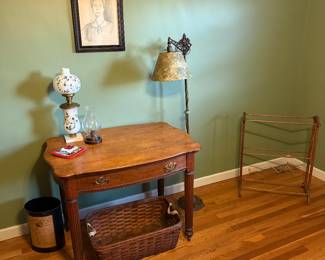 Upstairs Bedroom 
Desk
Floor lamp 
Early Basket 
Oil lamp electrified 