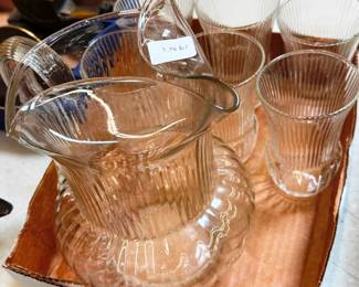 Vintage Vertical Ribbed Pitcher and Glasses