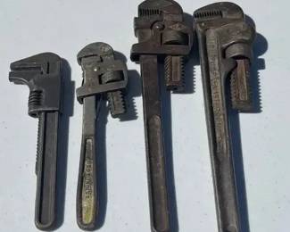 Lot of 4 Vintage Pipe Wrenches Heavy Duty Adjustable Wrenches