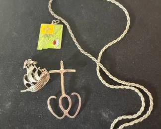 Sterling Necklace With 3 Pendants