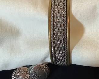 Sterling Cuff Bracelet And Sterling Earrings 