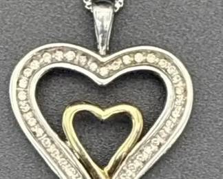 14k Gold And Sterling Heart Pendant Necklace Marked