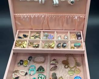 Vintage Jewelry Box With Various Costume Jewelry 