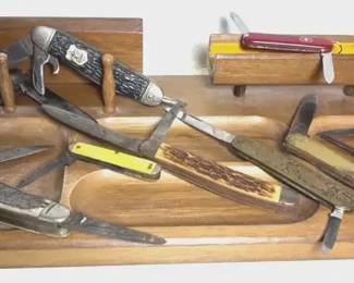 Vintage Pocket Knives Wood Organizer 