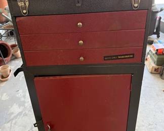 TwoPiece Metal Tool Chest on Casters  Red  Black Rolling Tool Box with Drawers includes tools