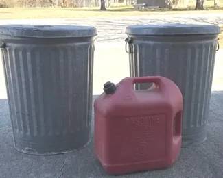 Two Vintage Galvanized Steel Trash Can,