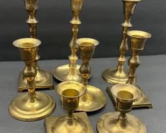 Lot of Brass Candlesticks Assorted Sizes  Styles  Vintage Dcor